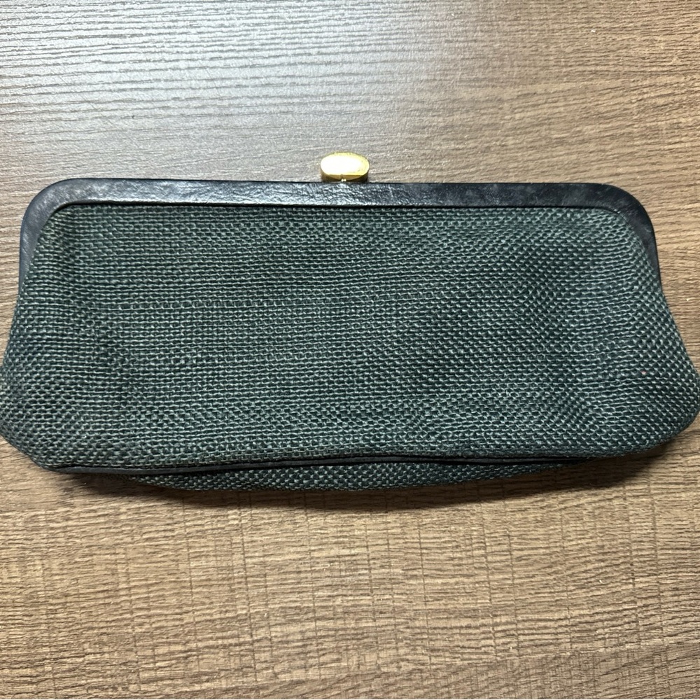 Roger Van S. Vintage 1960's Black Textured  Clutch Purse With Leather Trim Black
